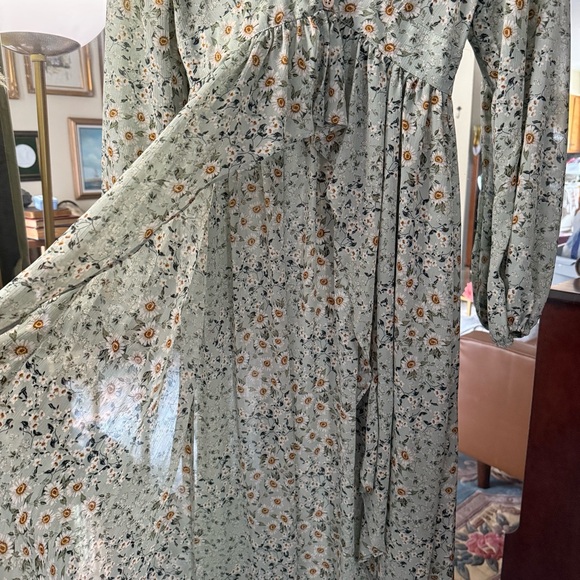 Altar'd State Sage Pastel Green Floral Long Sleeve Ruffle Maxi Dress - Picture 6 of 10